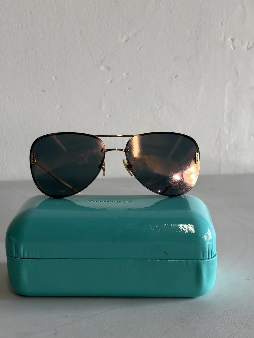 Tiffany & Co. Rose Gold Aviator Sunglasses with Mirrored Lenses